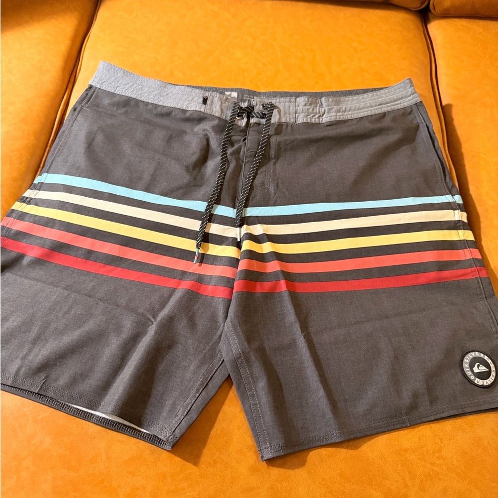 Quiksilver Gray Swim Board Shorts with Stripes